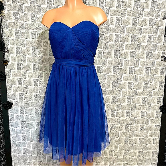 MARINA Dresses & Skirts - Marina Royal Blue Knee-Length Pleated Chiffon Strapless Dress Size 8